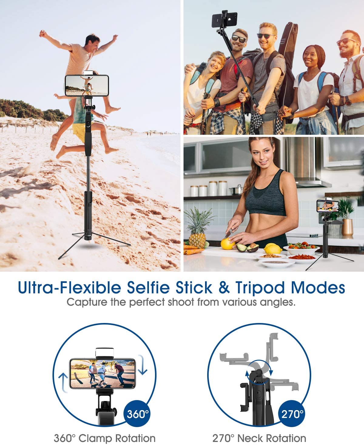 Multifunkční selfie tyč na telefon i foťák se stativem a steadycam stabilizací 3